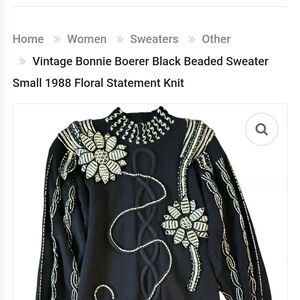 Bonnie Boerer Black Beaded Floral Sweater